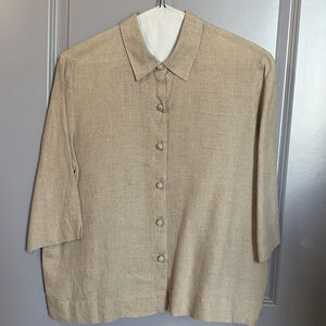 Women's JOSEPHINE CHAUS Beige Linen Button Down Shirt M #0051